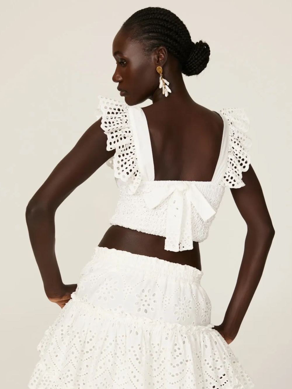 Misa Los Angeles Abelia Top White Smocked Eyelet Flutter Sleeve Crop Top Size S - Picture 2 of 8